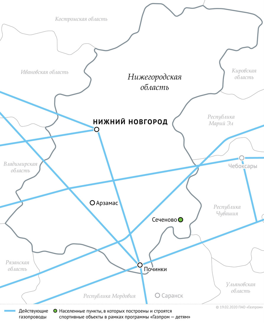 Схема магистральных газопроводов в Нижегородской области