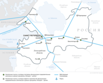 Схема магистральных газопроводов в Ленинградской области.