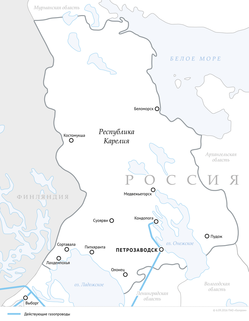 Схема магистральных газопроводов в Республике Карелия